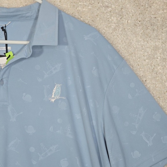 Swannies Mens Stretch Polo Shirt Size 2XL Blue Golf Logo Animal Print Active - Picture 3 of 12